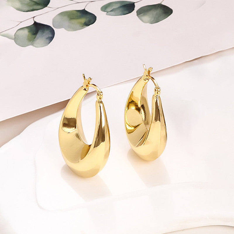 Gold Plated Anti Tarnish Chunky Geometric Statement Hoop Earrings