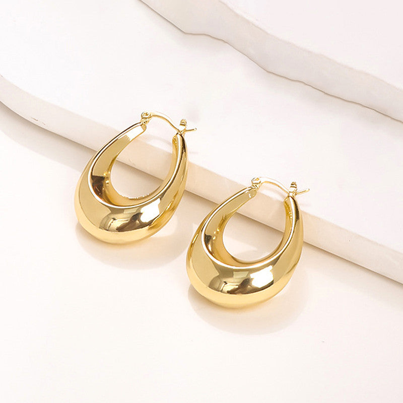 Gold Plated Anti Tarnish Chunky Geometric Statement Hoop Earrings