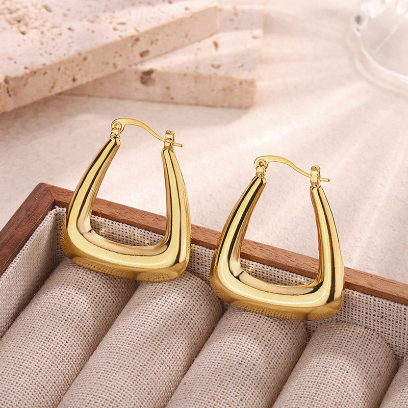 Gold Plated Anti Tarnish Chunky Geometric Statement Hoop Earrings