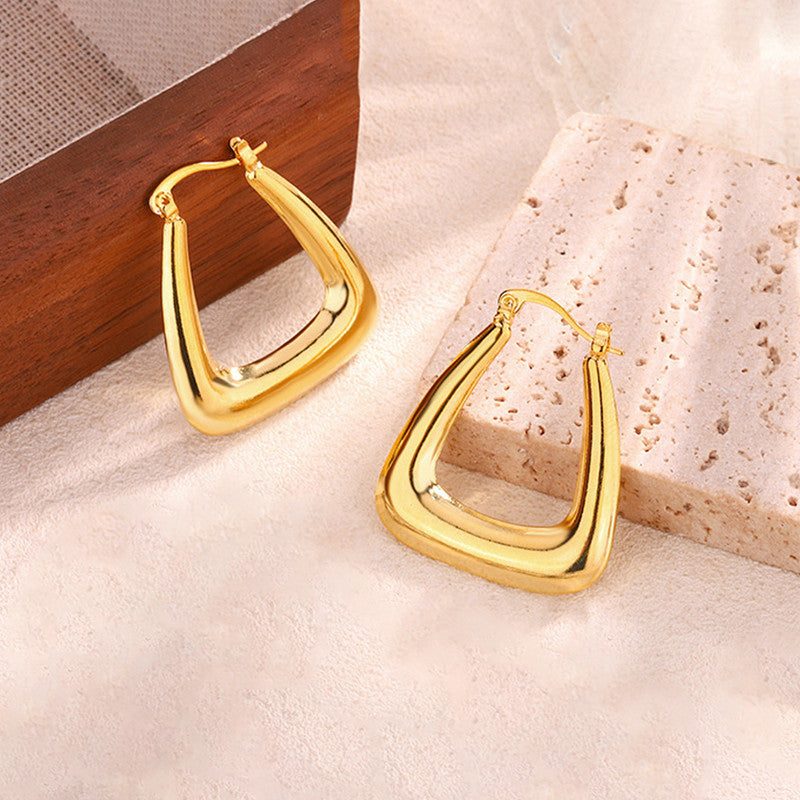 Gold Plated Anti Tarnish Chunky Geometric Statement Hoop Earrings