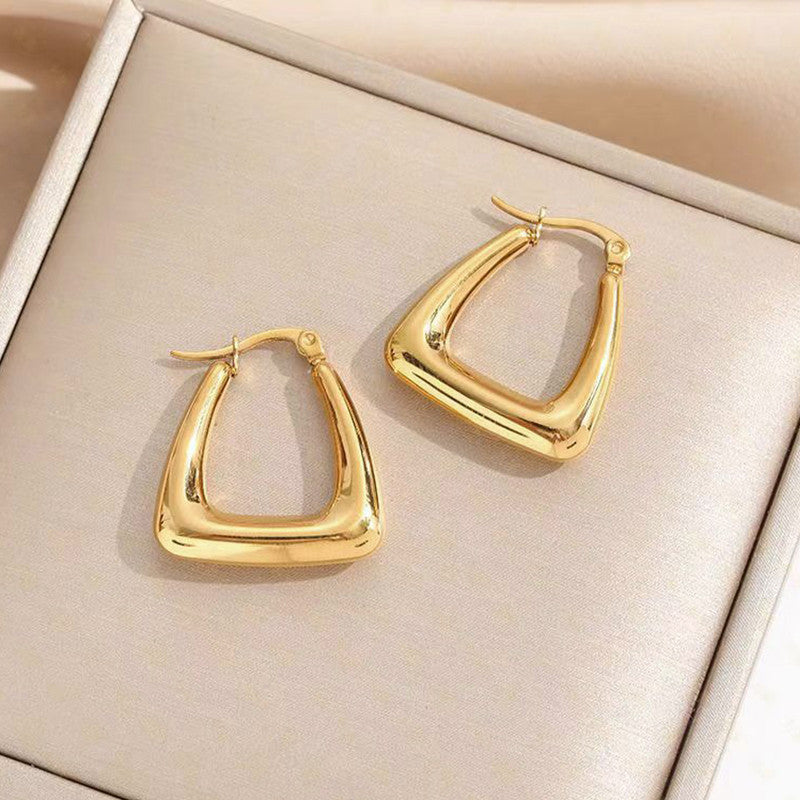 Gold Plated Anti Tarnish Chunky Geometric Statement Hoop Earrings