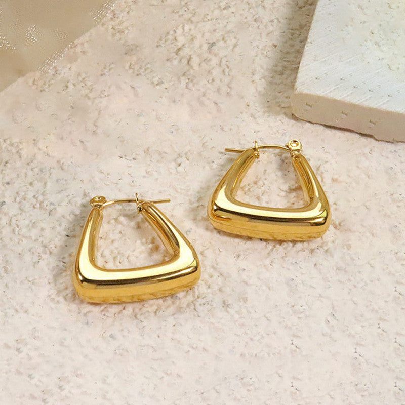 Gold Plated Anti Tarnish Chunky Geometric Statement Hoop Earrings