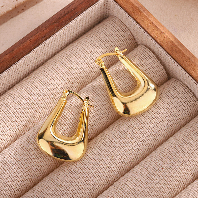 Gold Plated Anti Tarnish Chunky Geometric Statement Hoop Earrings