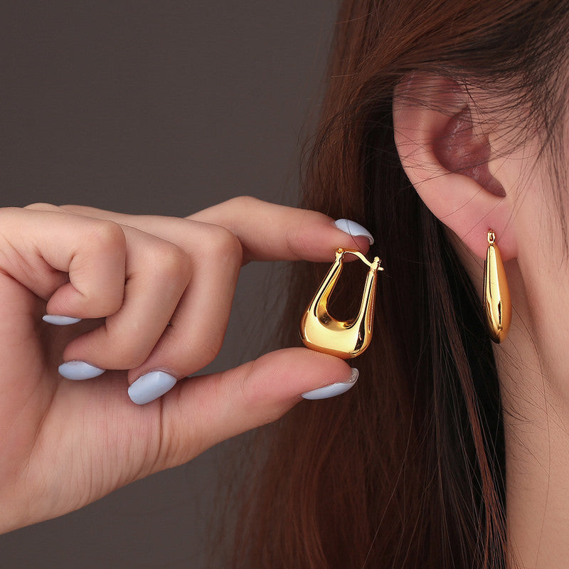 Gold Plated Anti Tarnish Chunky Geometric Statement Hoop Earrings