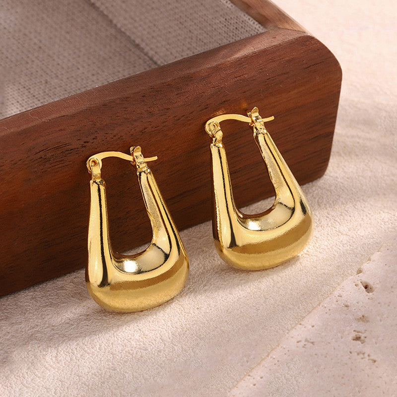 Gold Plated Anti Tarnish Chunky Geometric Statement Hoop Earrings