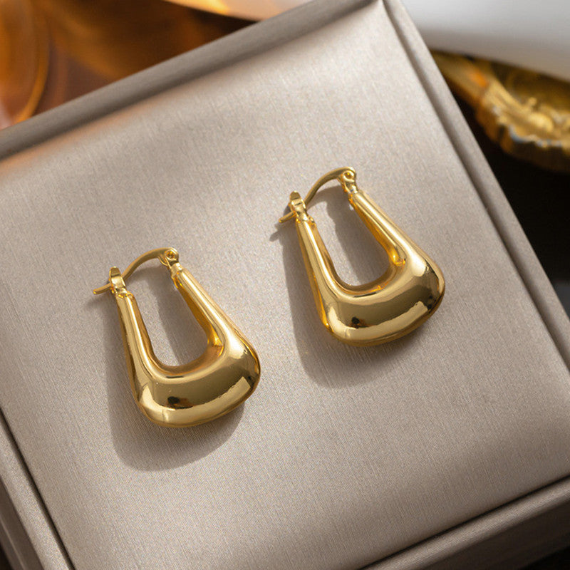 Gold Plated Anti Tarnish Chunky Geometric Statement Hoop Earrings