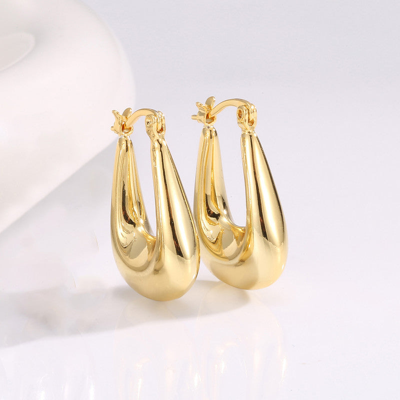 Gold Plated Anti Tarnish Chunky Geometric Statement Hoop Earrings