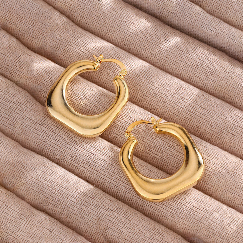 Gold Plated Anti Tarnish Chunky Geometric Statement Hoop Earrings