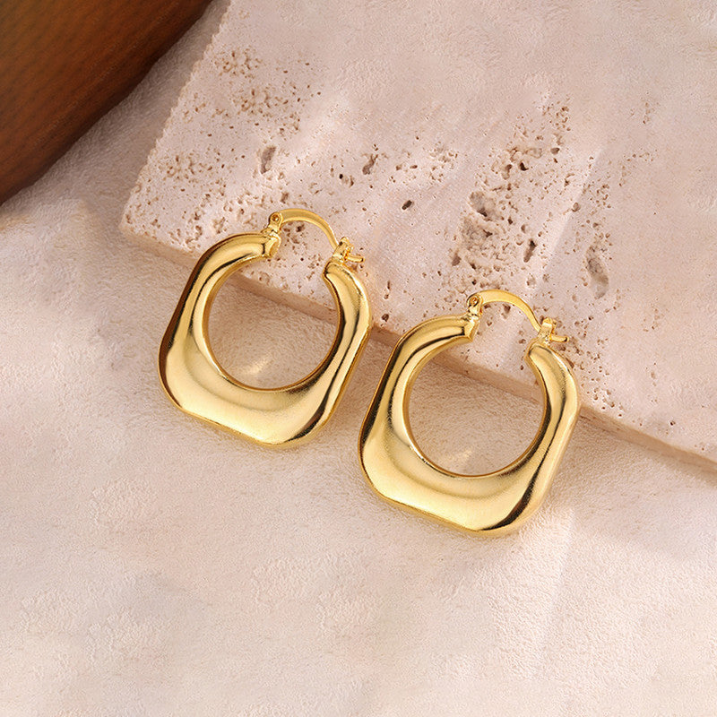 Gold Plated Anti Tarnish Chunky Geometric Statement Hoop Earrings