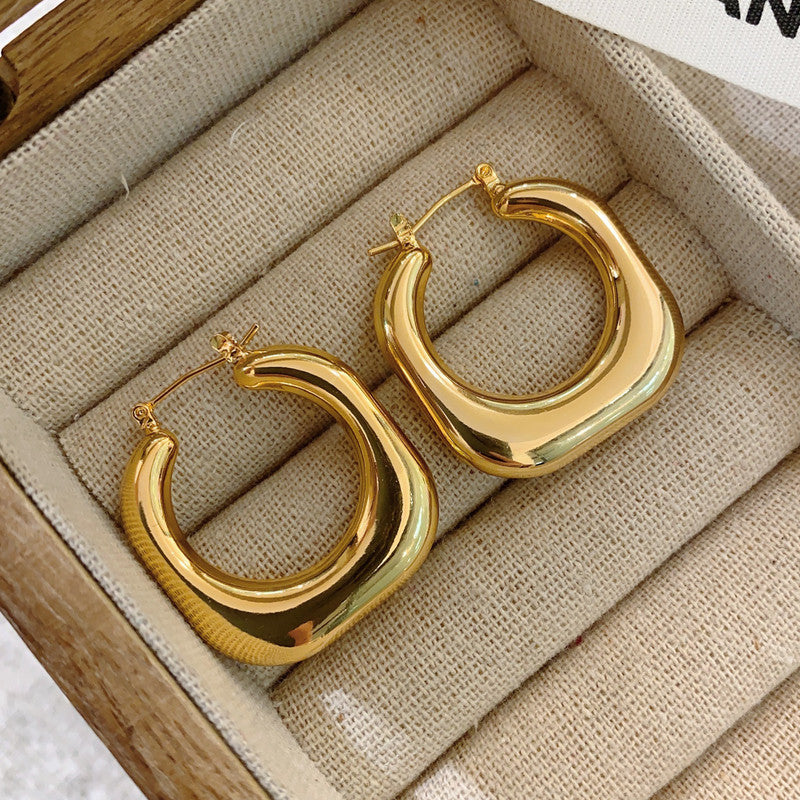 Gold Plated Anti Tarnish Chunky Geometric Statement Hoop Earrings