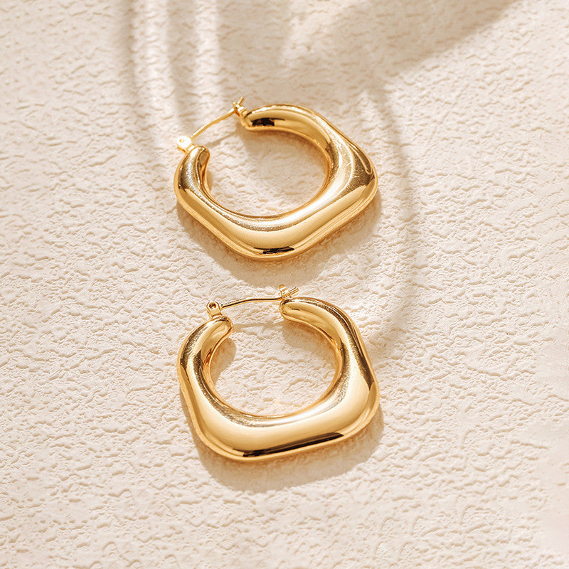 Gold Plated Anti Tarnish Chunky Geometric Statement Hoop Earrings