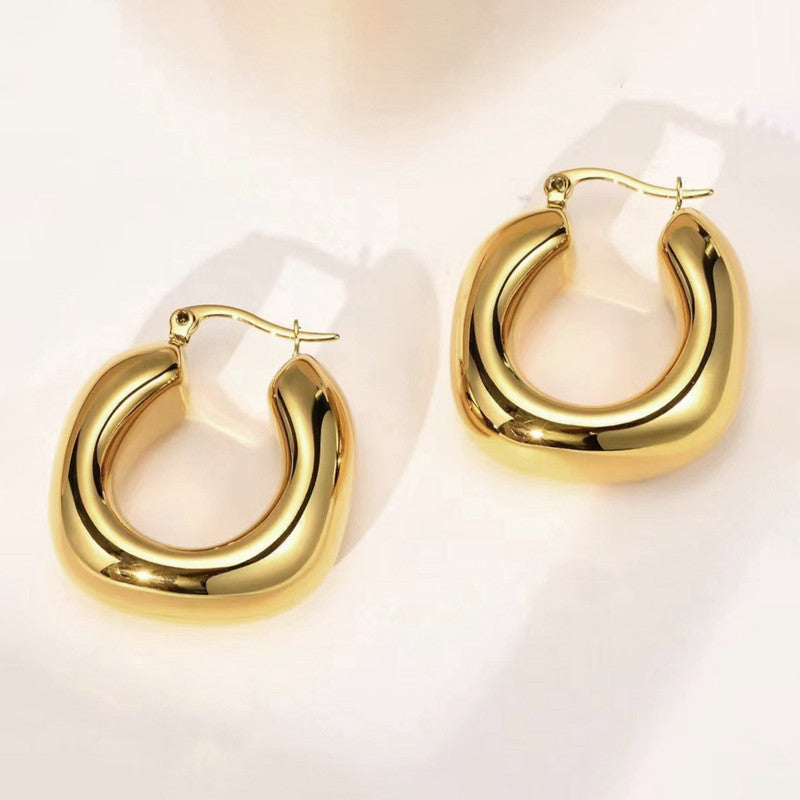 Gold Plated Anti Tarnish Chunky Geometric Statement Hoop Earrings