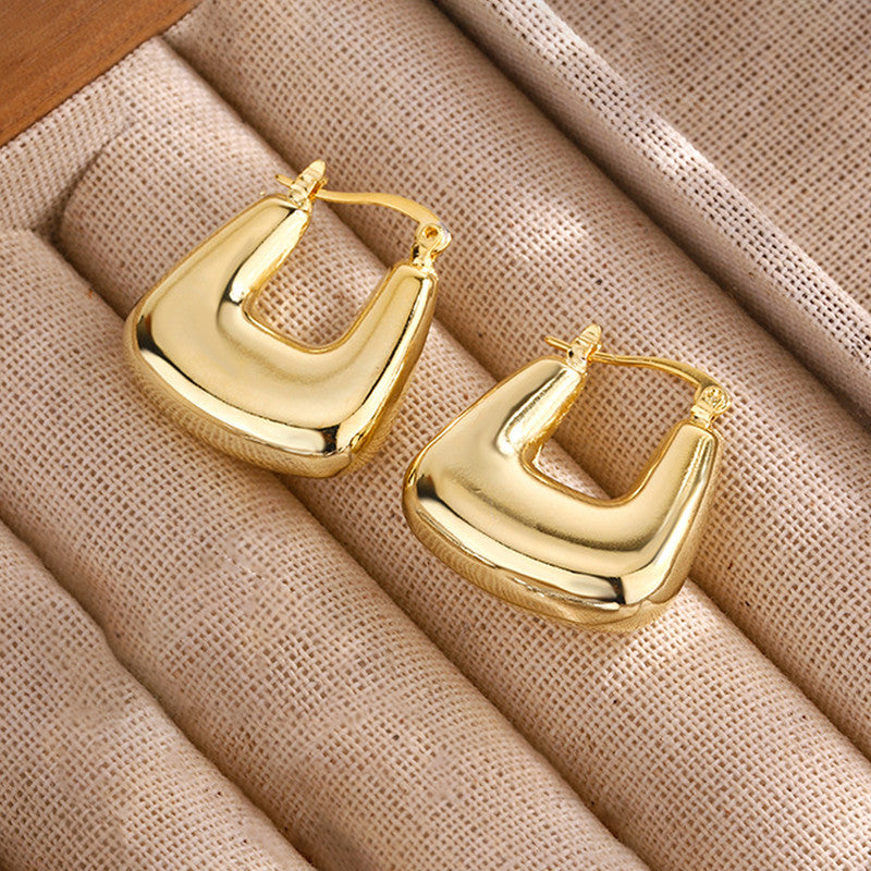 Gold Plated Anti Tarnish Chunky Geometric Statement Hoop Earrings