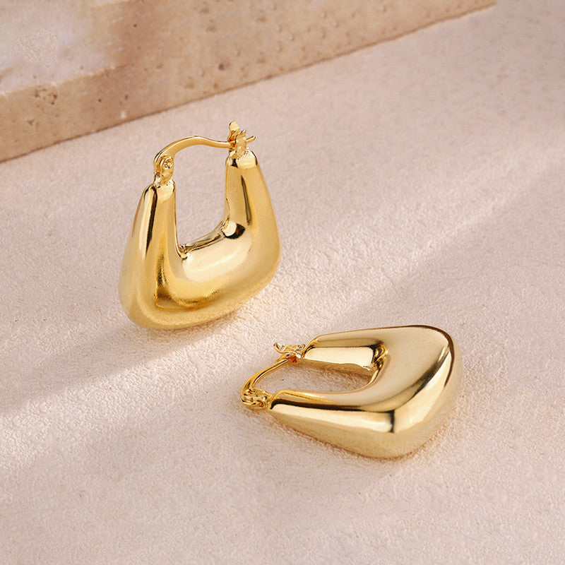 Gold Plated Anti Tarnish Chunky Geometric Statement Hoop Earrings