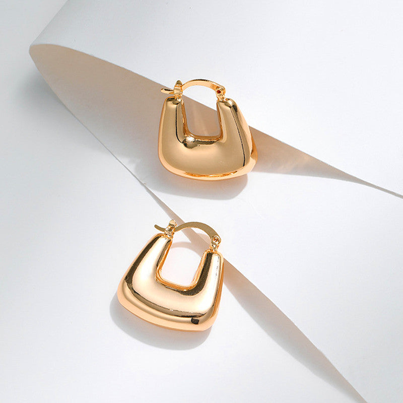 Gold Plated Anti Tarnish Chunky Geometric Statement Hoop Earrings