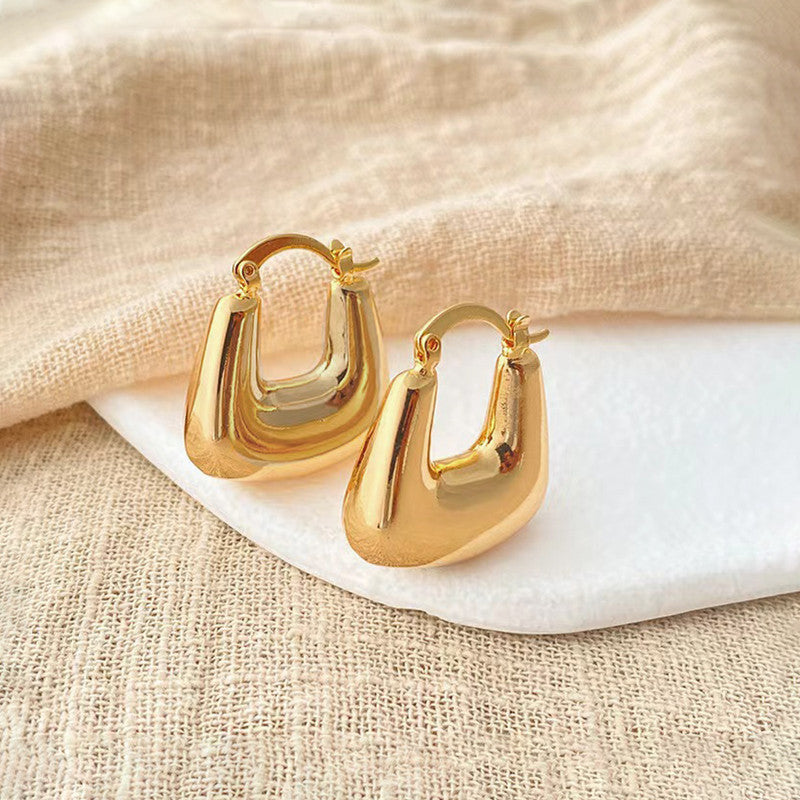 Gold Plated Anti Tarnish Chunky Geometric Statement Hoop Earrings