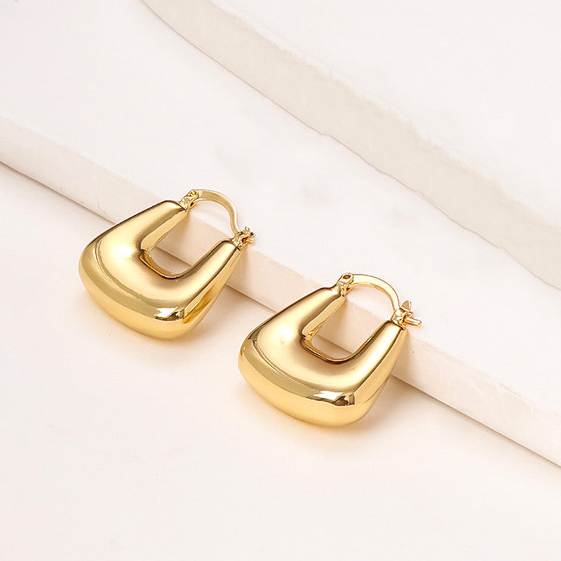 Gold Plated Anti Tarnish Chunky Geometric Statement Hoop Earrings