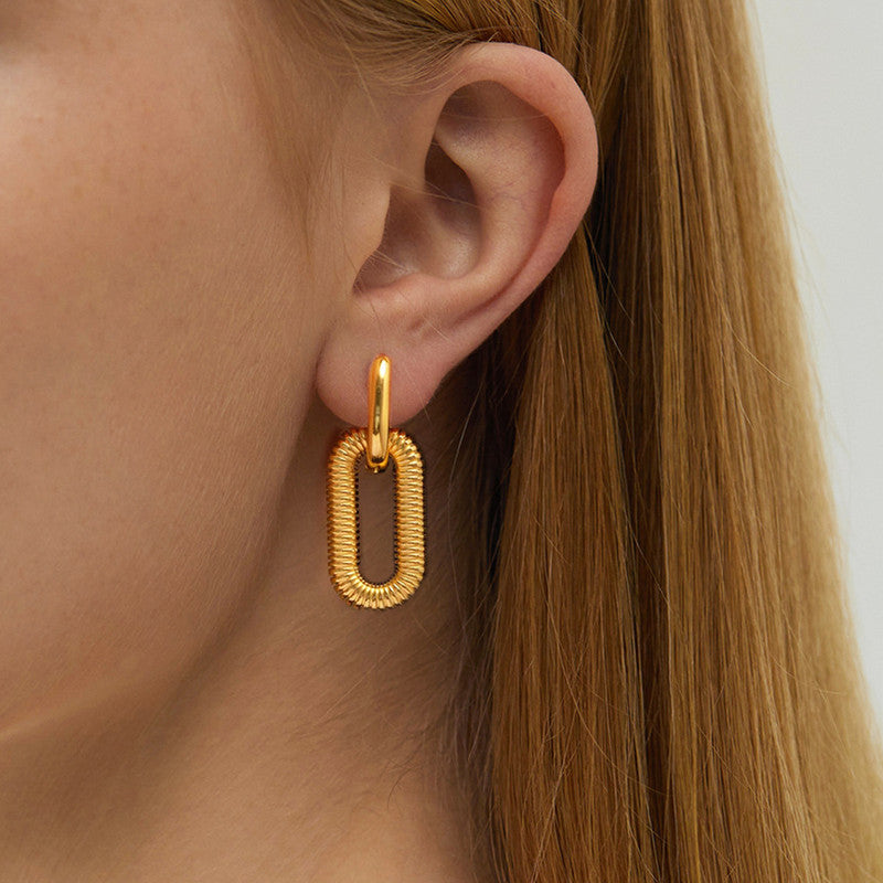 Gold Plated Anti Tarnish Stainless Steel Geometric Drop Earrings