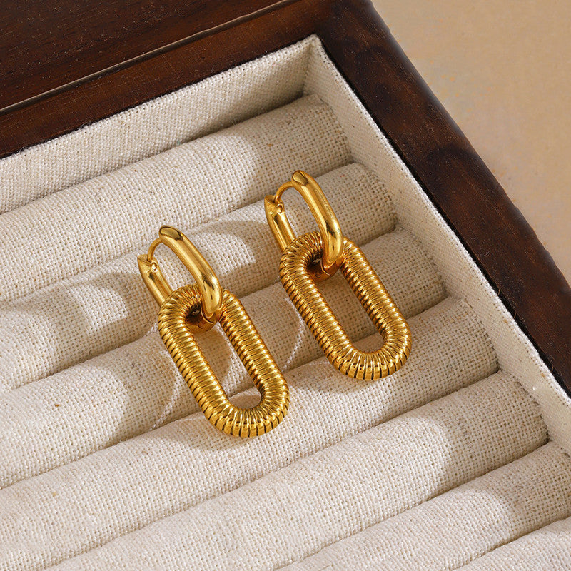 Gold Plated Anti Tarnish Stainless Steel Geometric Drop Earrings