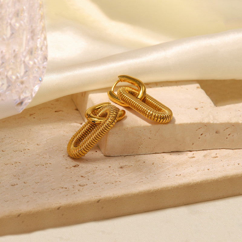 Gold Plated Anti Tarnish Stainless Steel Geometric Drop Earrings