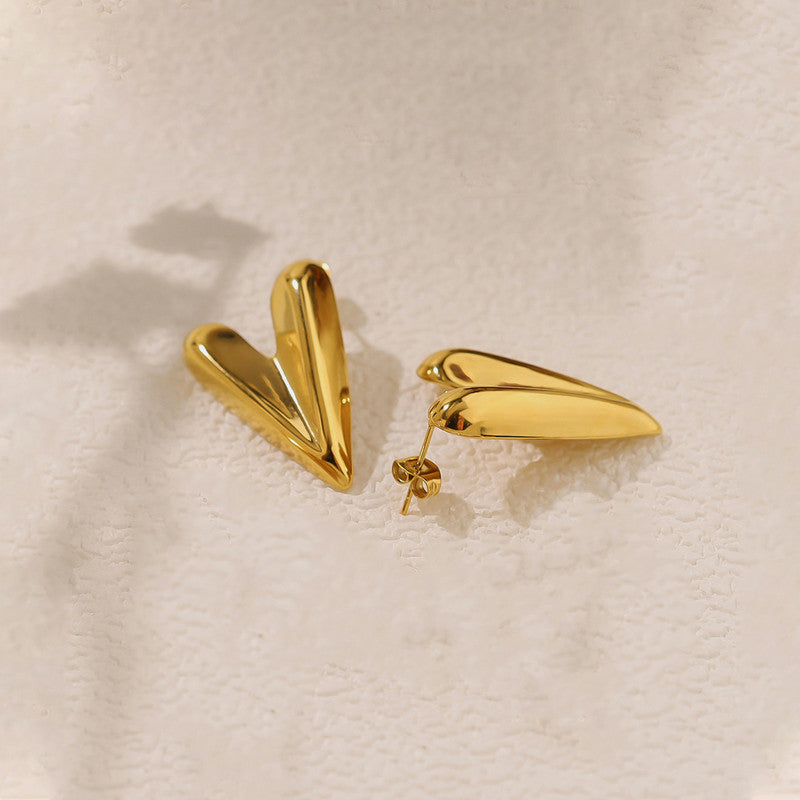 Gold Plated Anti Tarnish Stainless Steel Heart Themed Studs Earrings