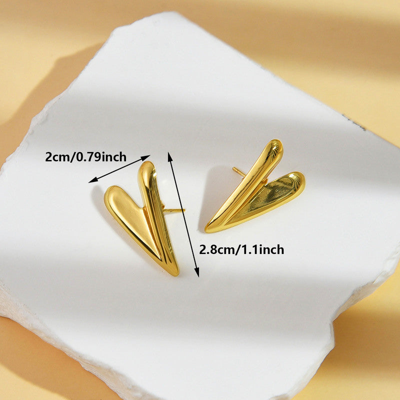 Gold Plated Anti Tarnish Stainless Steel Heart Themed Studs Earrings