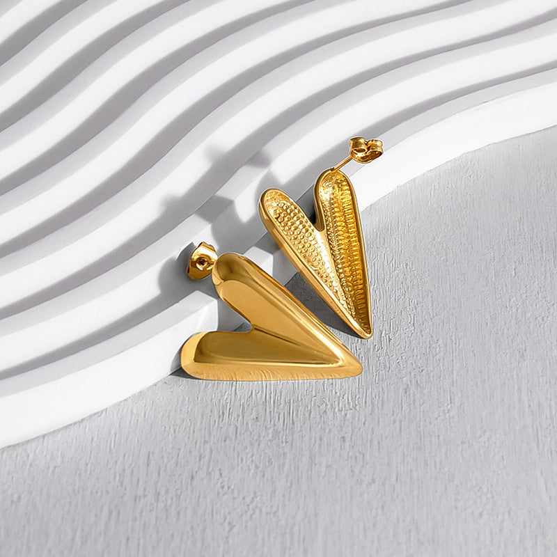 Gold Plated Anti Tarnish Stainless Steel Heart Themed Studs Earrings