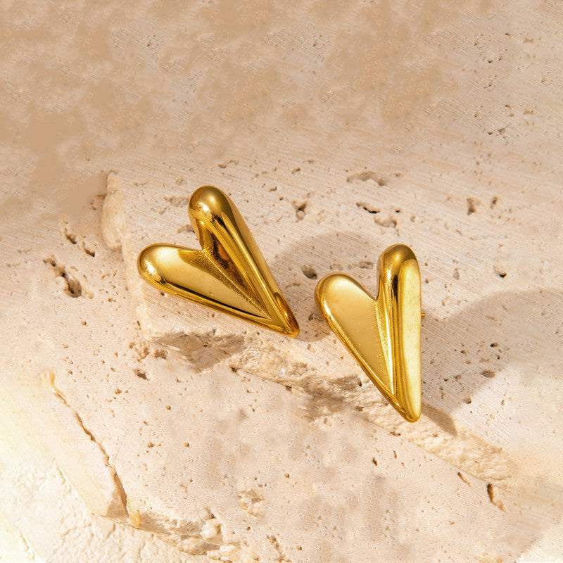 Gold Plated Anti Tarnish Stainless Steel Heart Themed Studs Earrings