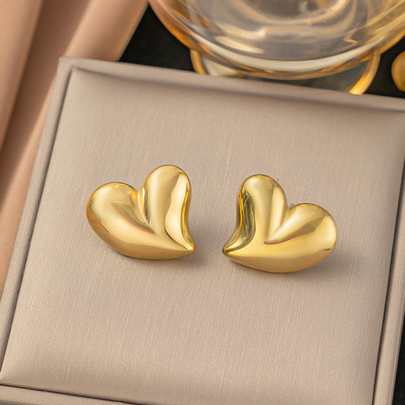 Gold Plated Anti Tarnish Stainless Steel Heart Themed Stud Earrings