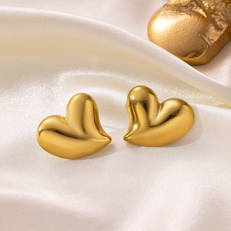 Gold Plated Anti Tarnish Stainless Steel Heart Themed Stud Earrings