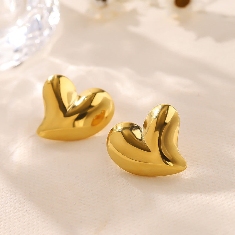 Gold Plated Anti Tarnish Stainless Steel Heart Themed Stud Earrings