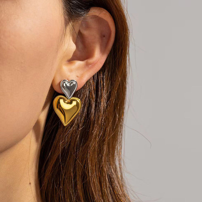 Gold Plated Anti Tarnish Stainless Steel Heart Themed Drop Earrings