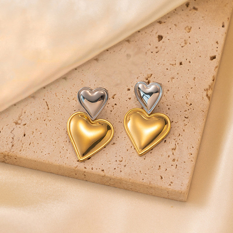 Gold Plated Anti Tarnish Stainless Steel Heart Themed Drop Earrings