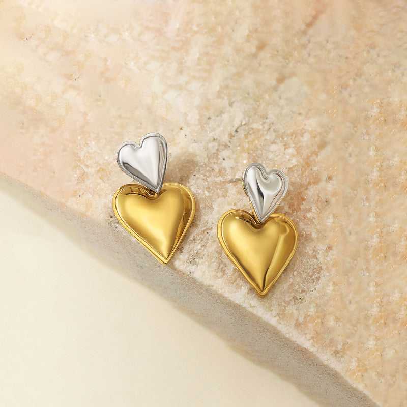 Gold Plated Anti Tarnish Stainless Steel Heart Themed Drop Earrings