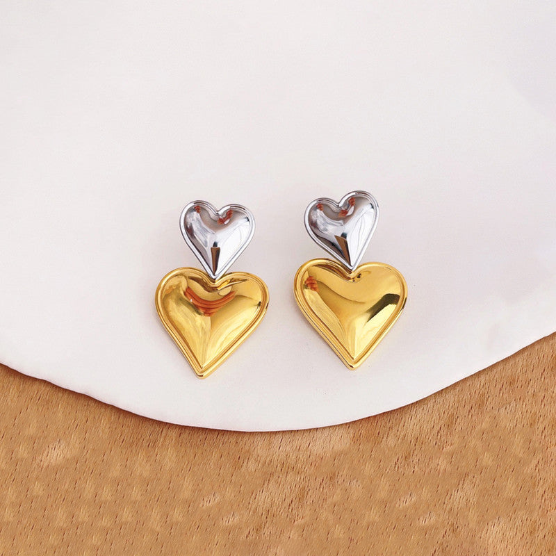 Gold Plated Anti Tarnish Stainless Steel Heart Themed Drop Earrings