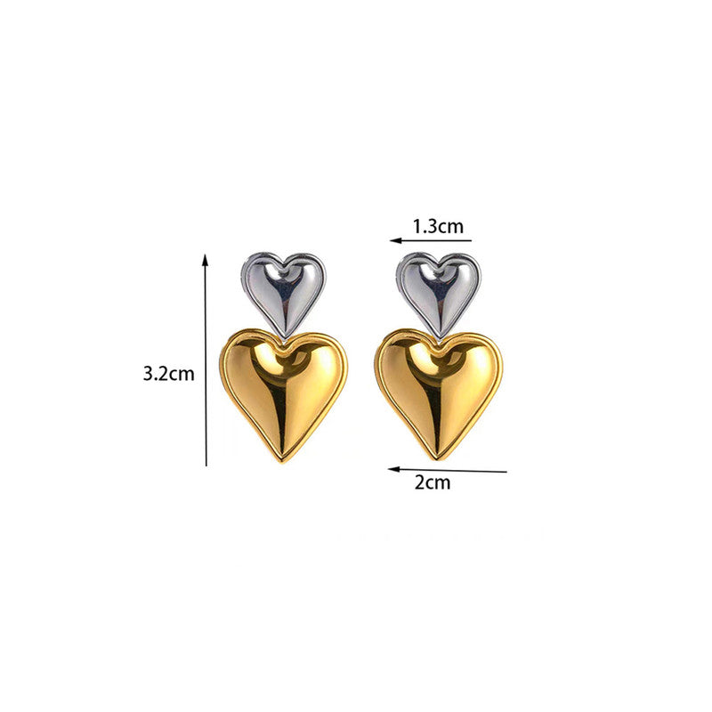 Gold Plated Anti Tarnish Stainless Steel Heart Themed Drop Earrings