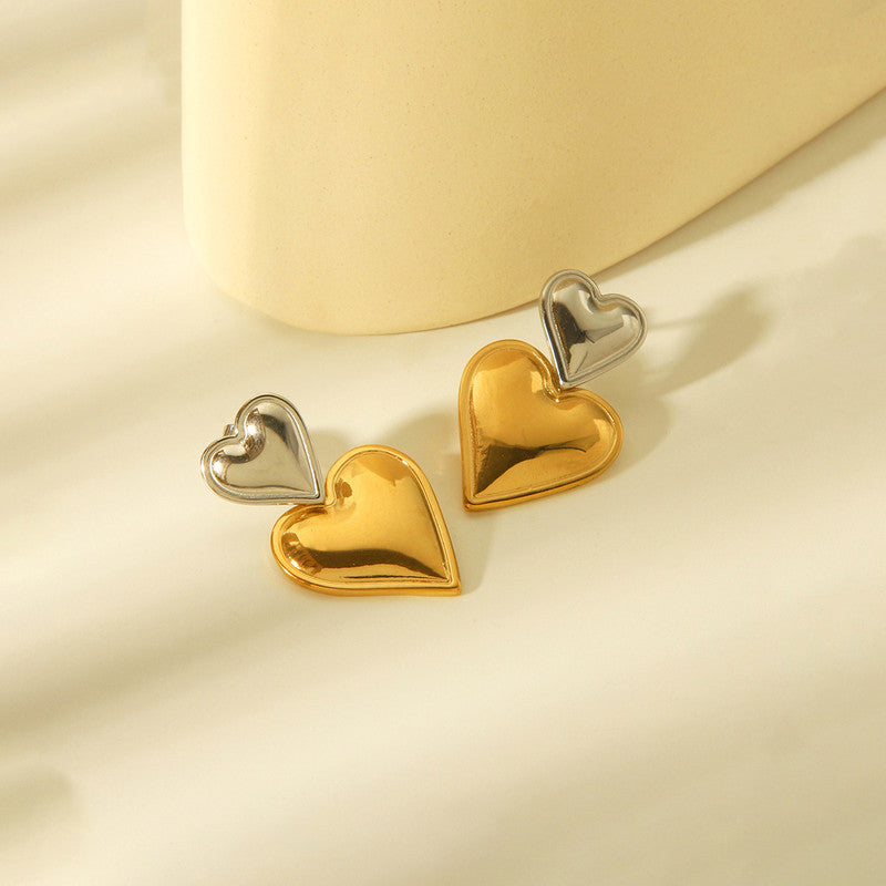 Gold Plated Anti Tarnish Stainless Steel Heart Themed Drop Earrings