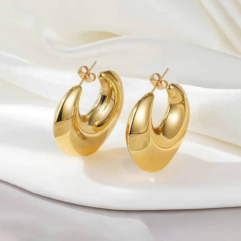 Gold Plated Anti Tarnish Chunky Statement Hoop Earrings