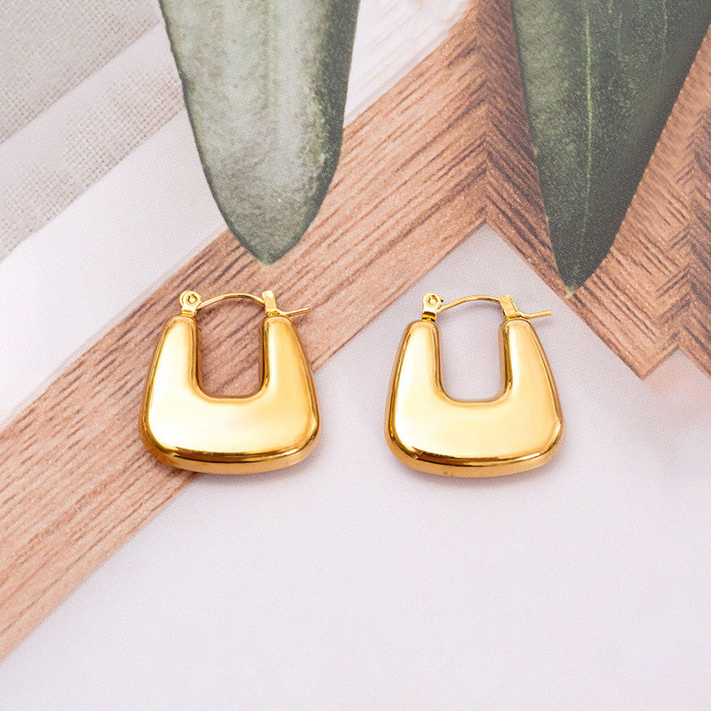 Gold Plated Anti Tarnish Chunky Geometric Statement Hoop Earrings
