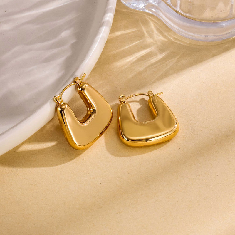 Gold Plated Anti Tarnish Chunky Geometric Statement Hoop Earrings