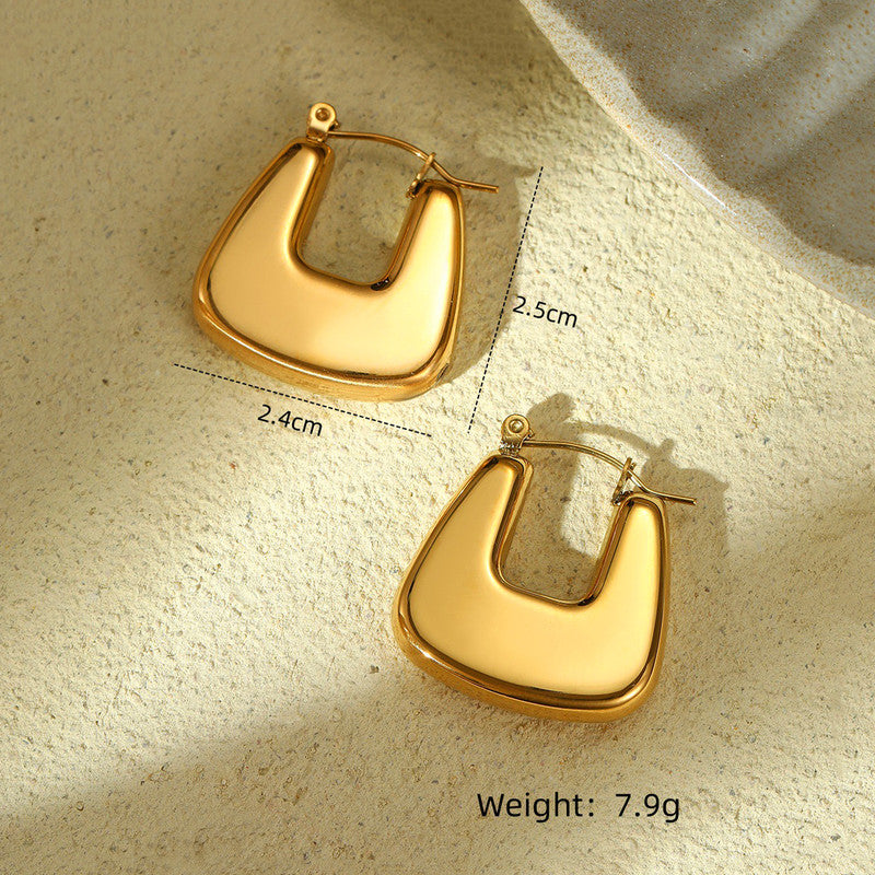 Gold Plated Anti Tarnish Chunky Geometric Statement Hoop Earrings