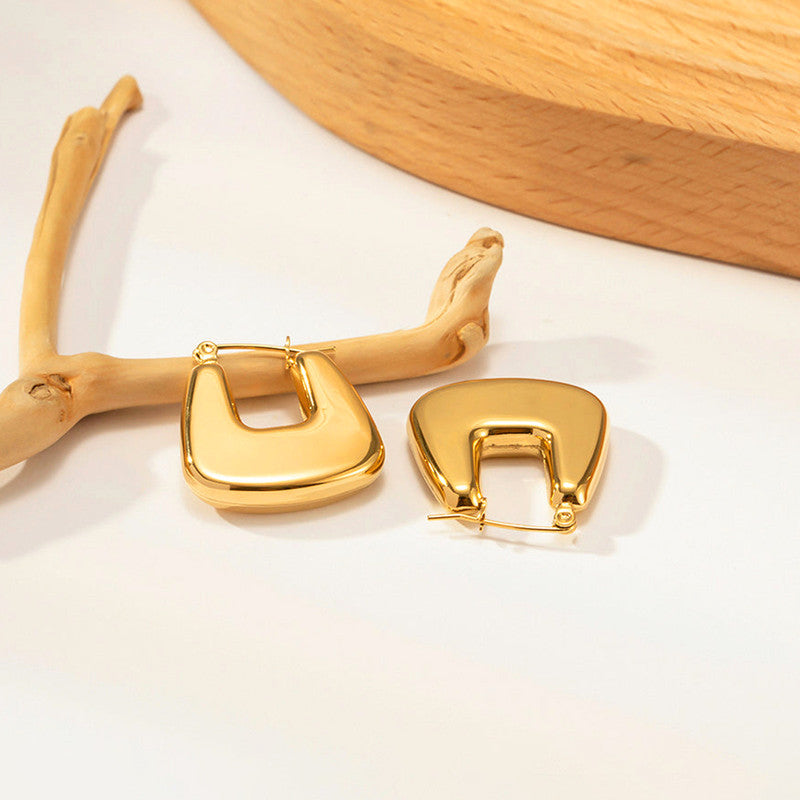 Gold Plated Anti Tarnish Chunky Geometric Statement Hoop Earrings