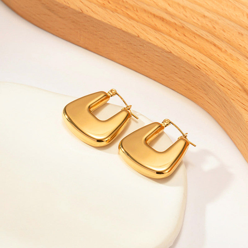 Gold Plated Anti Tarnish Chunky Geometric Statement Hoop Earrings