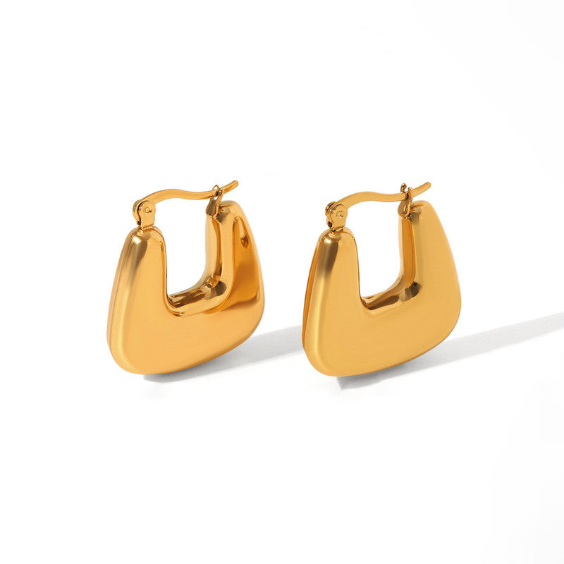 Gold Plated Anti Tarnish Chunky Geometric Statement Hoop Earrings