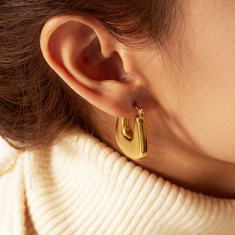 Gold Plated Anti Tarnish Chunky Geometric Statement Hoop Earrings
