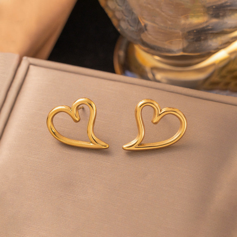 Gold Plated Stainless Steel Anti Tarnish Heart Themed Stud Earrings