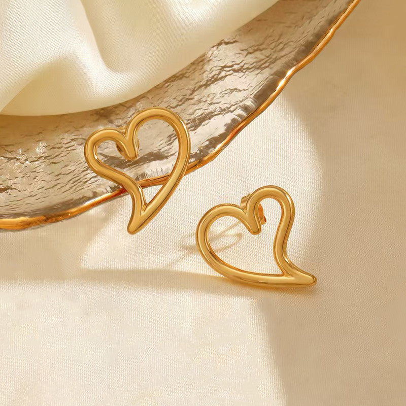 Gold Plated Stainless Steel Anti Tarnish Heart Themed Stud Earrings