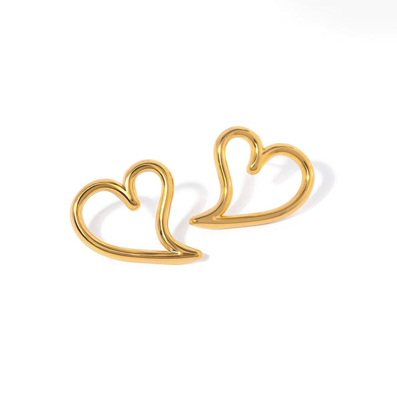 Gold Plated Stainless Steel Anti Tarnish Heart Themed Stud Earrings