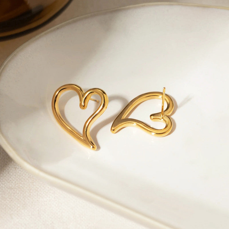 Gold Plated Stainless Steel Anti Tarnish Heart Themed Stud Earrings
