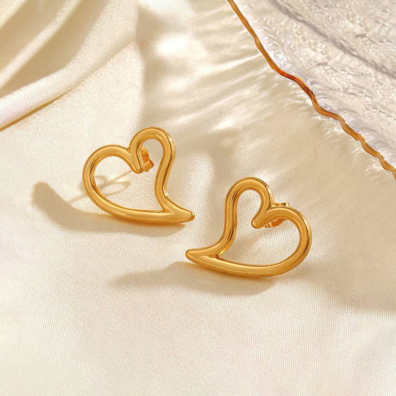 Gold Plated Stainless Steel Anti Tarnish Heart Themed Stud Earrings